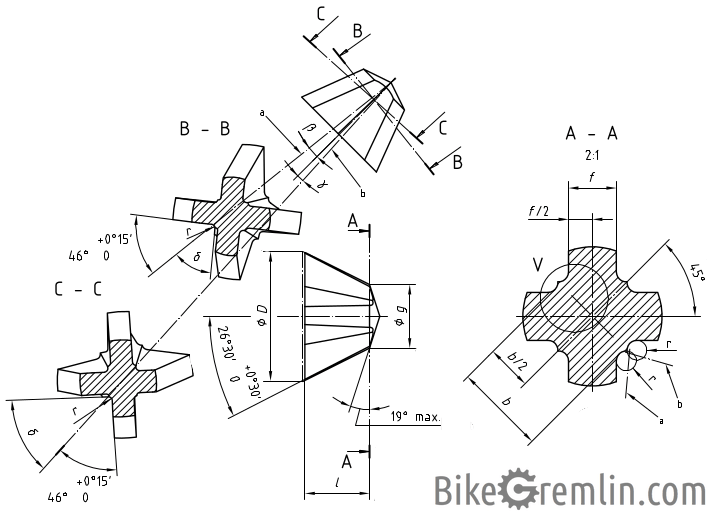 Vrh Pozidriv šrafcigera po ISO 8764-1 standardu - tehnički crtež