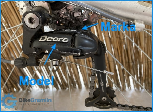 Marka ("SHIMANO") i "generalni" naziv modela ("Deore") zadnjeg menjača bicikla